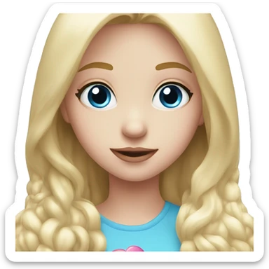 Girl, White, blonde long hair, blue eyes giving a pink heart  sticker