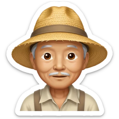 An old Asian man with a straw hat  sticker