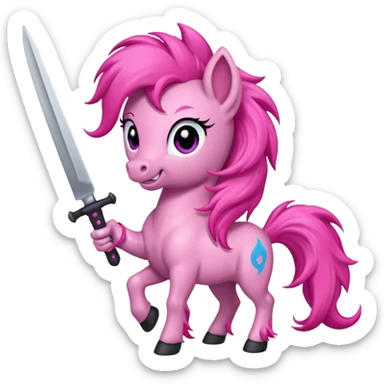 pony with evil smile holding sharp knife sticker