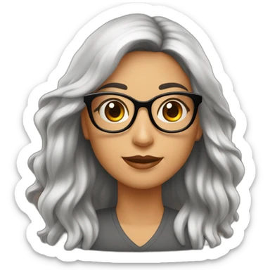  mujer morena pelo largo liso marrón con lentes sticker