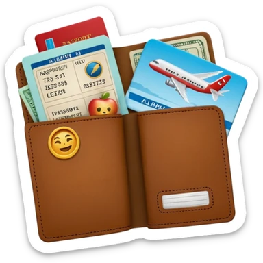 emoji of passport with sticking out airplane tickets, Apple emoji style, colors #173e12 and #c1a793, no text sticker