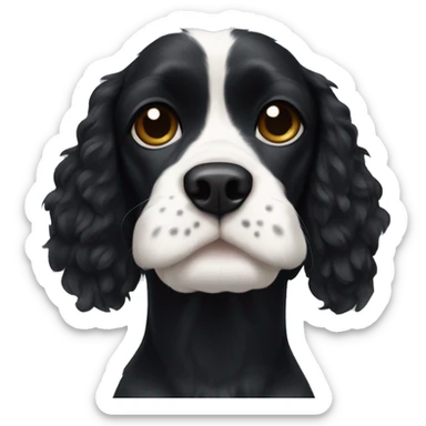 Small completely black king spaniel with black fur on his whole face and white fur on chest sticker