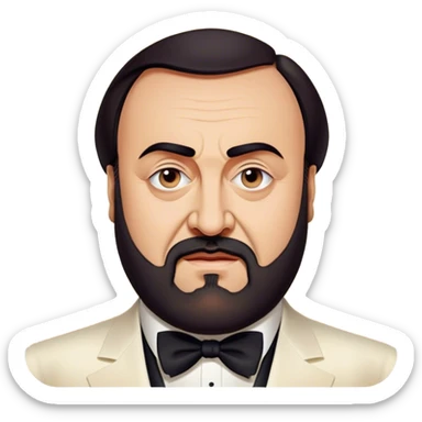 Cinematic Realistic Luciano Pavarotti Portrait Emoji, depicted as a charismatic operatic tenor with expressive eyes and commanding stage presence, rendered with rich elegant textures and warm theatrical lighting that captures his timeless vocal brilliance. sticker