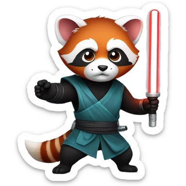 Red Panda ninja holding a light saber sticker