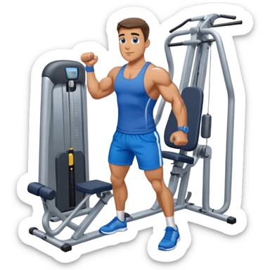 standing fit man with blue shorts cable-machine exercise sticker