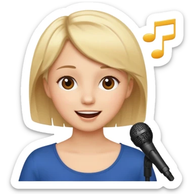 Crea una chica cantando con pelo rubio corto con ojos cafes  sticker