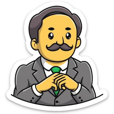 italian man Luigi Mangione with mustache wearing a large gold wedding band ring sticker
