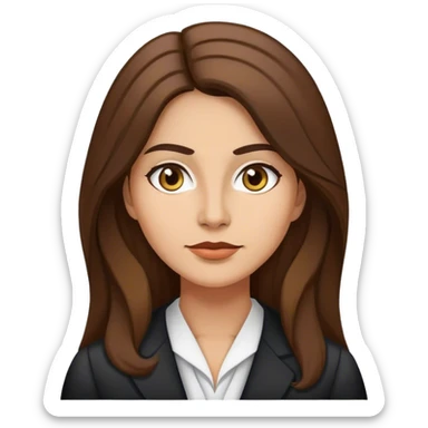 Woman lawyer with long brown hair and olive skin white face sticker