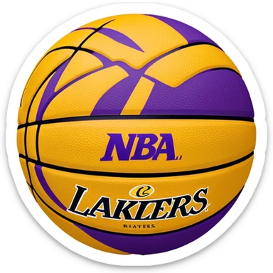 Minimalist purple and gold Spalding basketball with NBA logo, Lakers colors, iOS emoji style sticker
