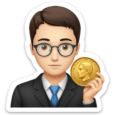 avers gold coin in front side with data scientist close-up and detailed piece of coin sticker