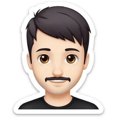 Cute white male, short dark colored hair and facial hair, nose and lip piercing, emo smiling sticker