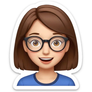 funny girl with brown hair and glasses, winking expression, Discord emoji style sticker