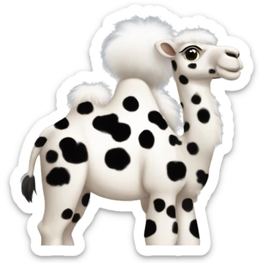 A camel with a dalmatian head, white fur with dalmatian patterns sticker