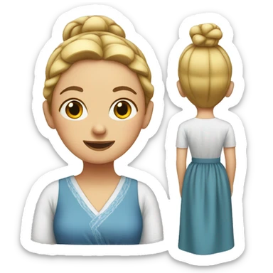 white woman with bun and housedress sticker