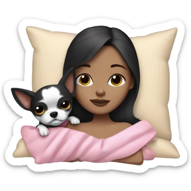 brunette Sleeping beauty girl with black chihuahua  sticker
