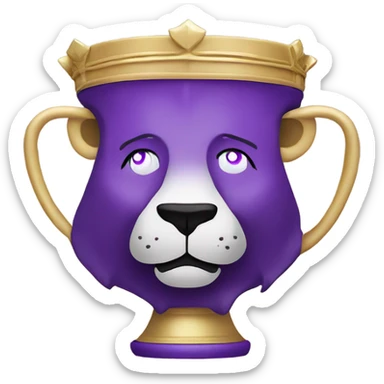 Lion drinking out a purple and gold cup with a crown on the top  sticker