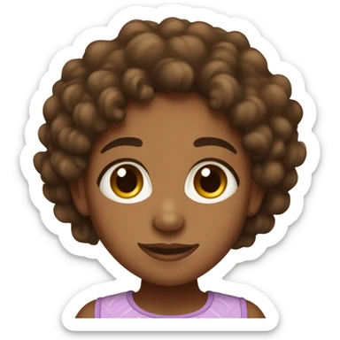 A brown skin girl with brown curly hair and hazel eyes wearing a cute top sticker