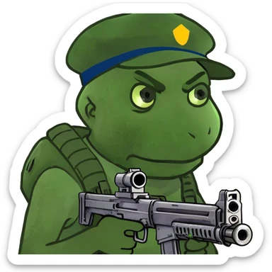 Teenager holding a machine gun sticker