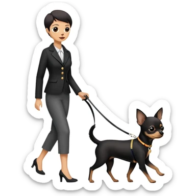 A black Chihuahua is walking a lady on a leash sticker