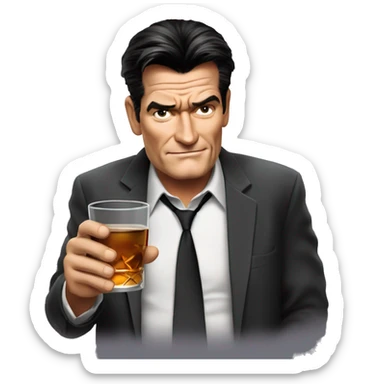 charlie sheen in two and a half man drinking a glass of whiskey sticker