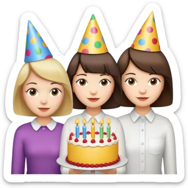 una festa di compleanno con una camicia bianca una ragazza con il caschetto e una torta e un cappellino  sticker