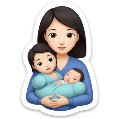 A Chinese mother with 1 newborn. sticker