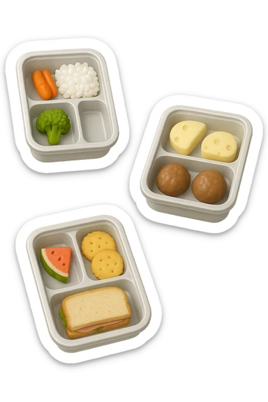 EMOJI STILE IPHONE DI UN 3 schiscette con poco cibo dentro, fluttuano in aria REALISTICA 4K sticker