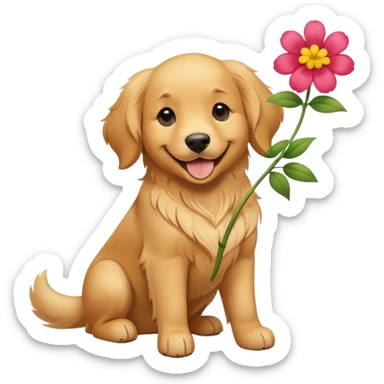 dog with flower on tail smiling sticker