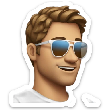 A young fit man with a white shirt and sunglasses on his hair with brown hair and a French flag in his hand sticker