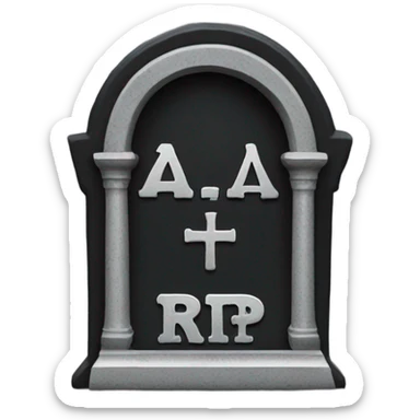 a black grave with the letters RIP on a silver  sticker