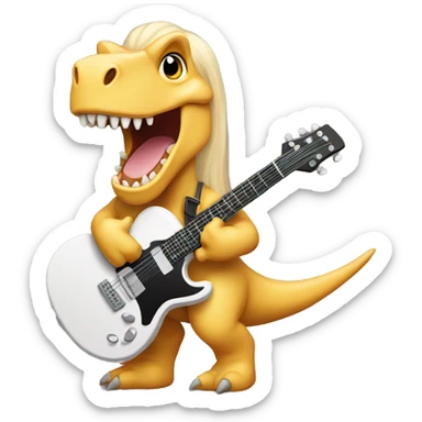 long blonde hair dinosaur playing guitar sticker
