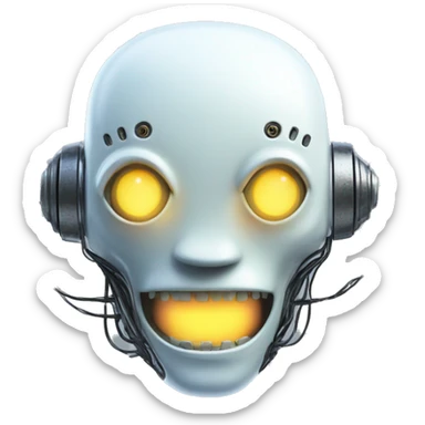 Alien robot head with glowing wires and white teeth  sticker
