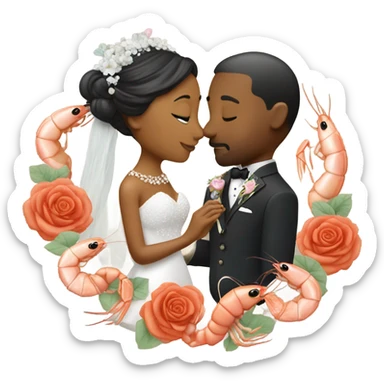 Two shrimp kissing at their wedding  sticker