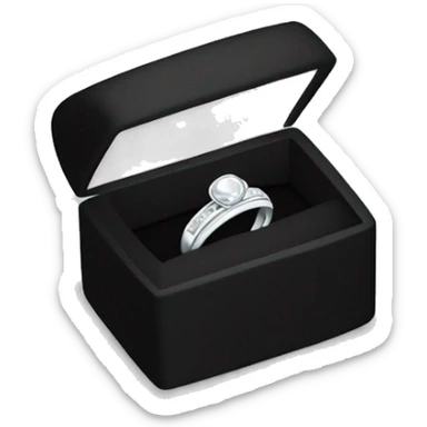 silver wedding band in a black ring box sticker