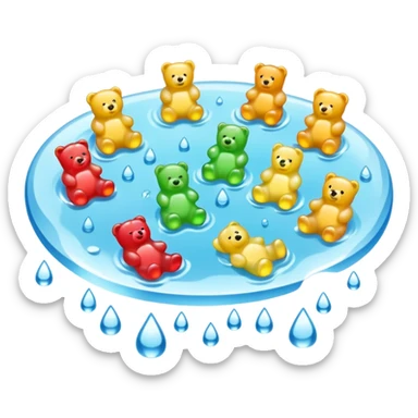 puddle with tiny clear gummy bears floating in it on their backs sticker