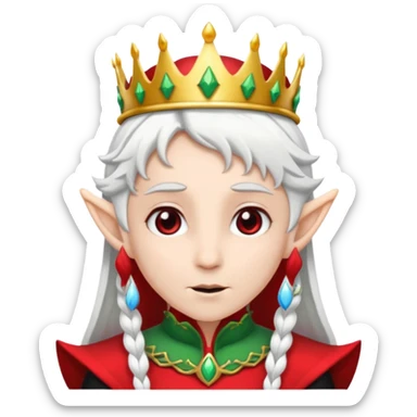 an elf with crown on the head, wearing black and red clothes, white hair sticker