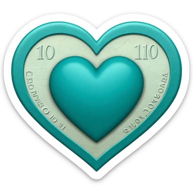 Teal heart with Canadian $10 bill sticker