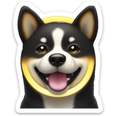 Black Shiba Inu smiling face with halo sticker