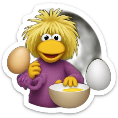 Fraggle with blond hair eating egg  sticker