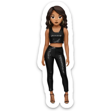 LeToya Luckett with long dark brown hair, black sequin crop top, black sequin pants sticker
