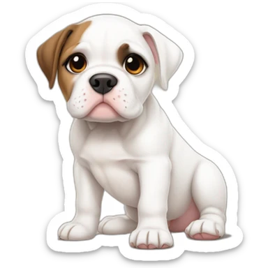 Sad White American bulldog puppy with a brown patch on her left eye and heart in the other sticker