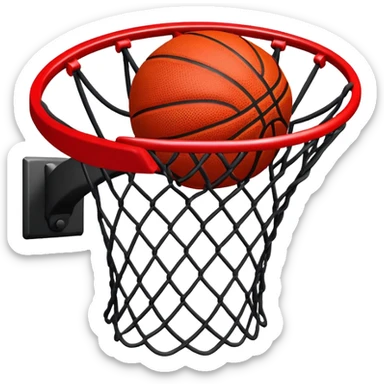 Red and black basketball halfway through net, freeze frame moment, iOS emoji style sticker