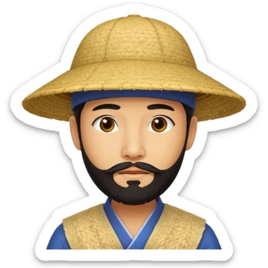 chinese man wearing rice hat wit beard sticker