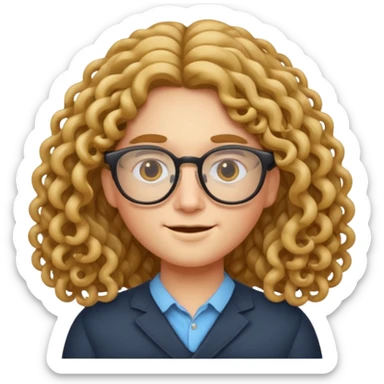 apple style emoji of a stylized face with long curly hair and glasses, Gen Z look sticker
