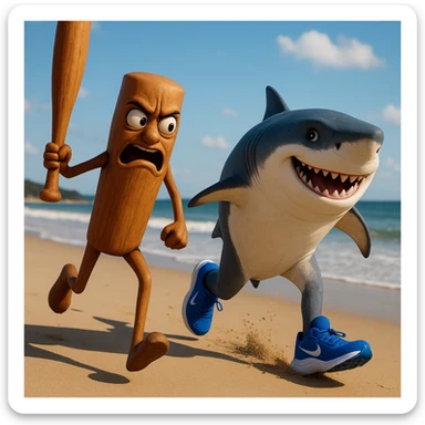 create this image with 4 different emotion to each of them .CREATE ONE WHERE THE ONE WITH THE STICK IS BEATING THE OTHER. AND THE OTHER ONE WITH HAPPY EMOTION 
 sticker