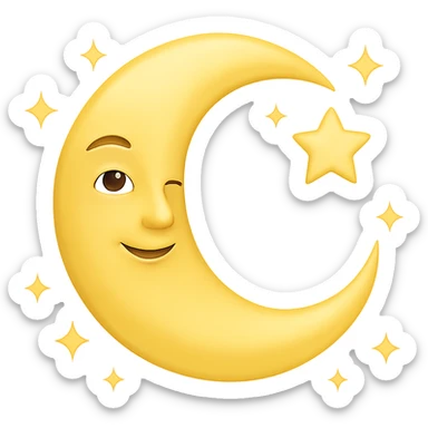 Add small stars around the crescent moon. Keep the background transparent. Maintain the original style and look of the crescent moon. sticker