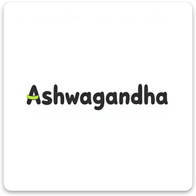 The word "Ashwagandha" written in a fun, playful hand-drawn style using just two or three colors. Simple doodle with minimal decoration. sticker