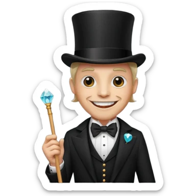 Man with top hat, cane and diamond front tooth sticker