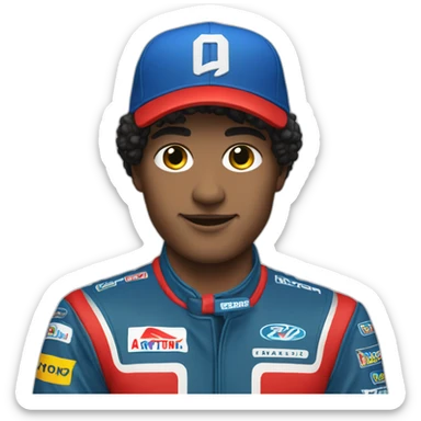 Aytron senna with a blue baseballcap and red racing suit sticker