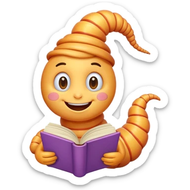 cute worm character reading book sticker
